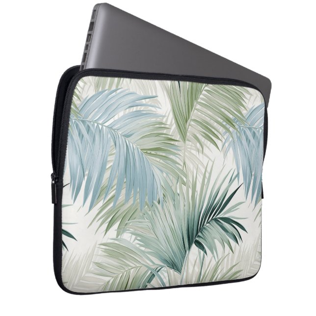 Blauw groene palmbladeren laptop sleeve (Voorkant Rechts)