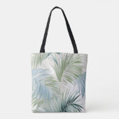Blauw groene palmbladeren tote bag (Achterkant)
