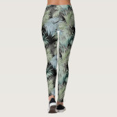 Blauw groene palmbladeren zwart leggings (Achterkant)