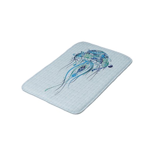 Blauw-groene retro kwal over blauwe achtergrond 2 badmat (Gekanteld)