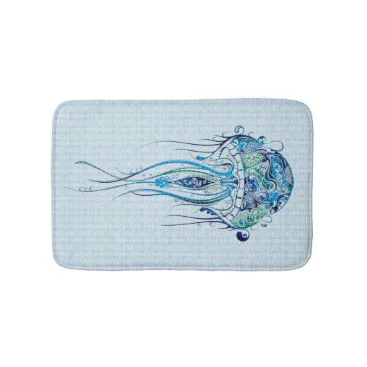 Blauw-groene retro kwal over blauwe achtergrond 2 badmat (Voorkant)