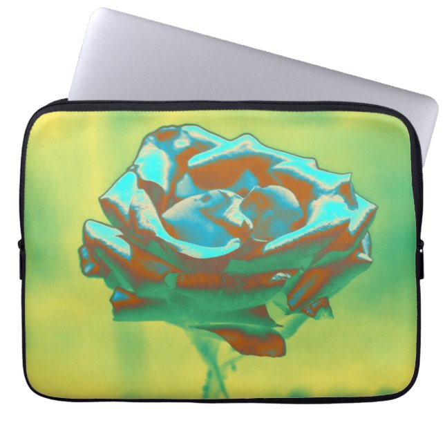 Blauw Groene Roos Laptop Sleeve (Voorkant)