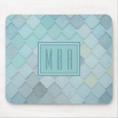 Blauw & Groene Schalen Monogram Mousepad Sjabloon Muismat (Voorkant)