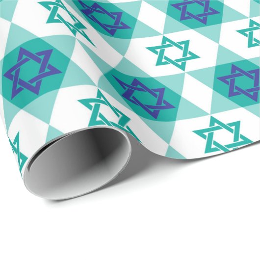 Blauw-groene ster van David Pattern Cadeaupapier (Rol Hoek)