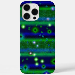 Blauw Groene Strepen met Sterren en Regendruppels iPhone 16 Pro Max Hoesje