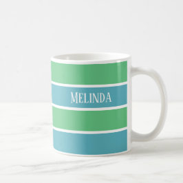 Blauw/Groene Strepen Naam Mok