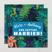 Blauw Groene Tropische Jungle Bestemming Trouwen Save The Date (Voorkant / Achterkant)