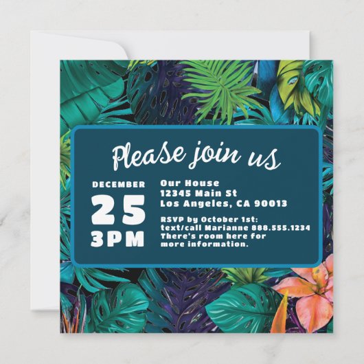 Blauw Groene Tropische Jungle Bestemming Trouwen Save The Date (Achterkant)
