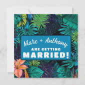 Blauw Groene Tropische Jungle Bestemming Trouwen Save The Date (Voorkant)