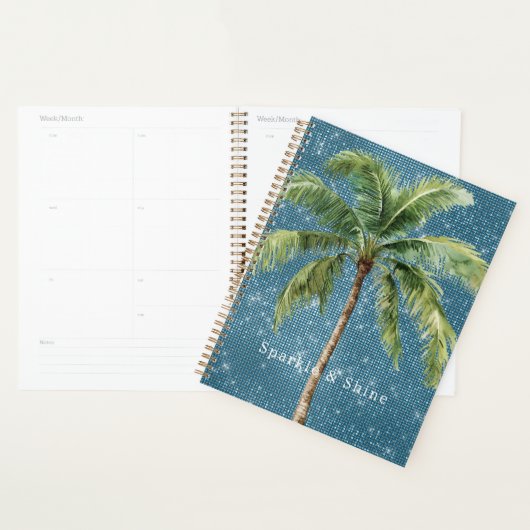 Blauw Groene Tropische Palmboom Glans Planner (Display)