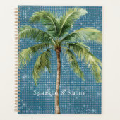 Blauw Groene Tropische Palmboom Glans Planner (Voorkant)