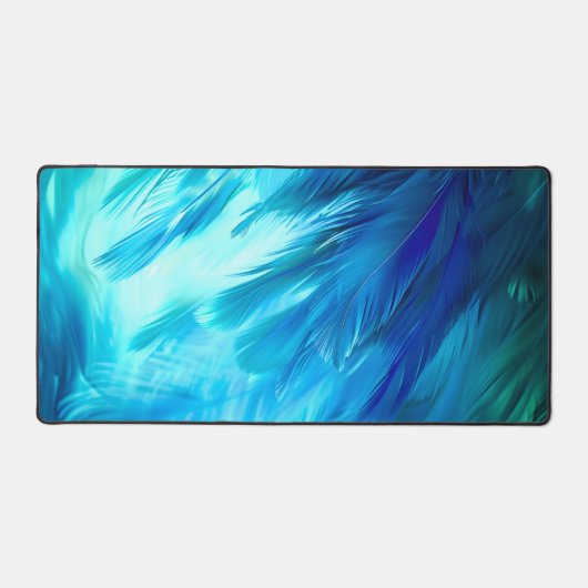 Blauw Groene Veer Abstract Bureaumat (Voorkant)