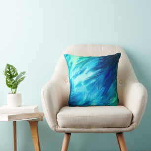 Blauw Groene Veer Abstract Kussen