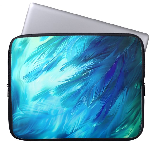 Blauw Groene Veer Abstract Laptop Sleeve (Voorkant)