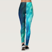 Blauw Groene Veer Abstract Leggings (Achterkant)