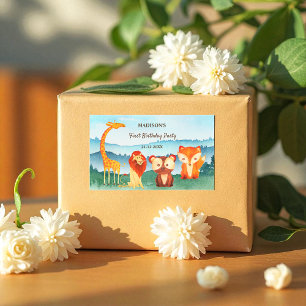 Blauw Groene Verjaardag Woodland Dieren Rechthoekige Sticker