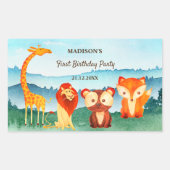 Blauw Groene Verjaardag Woodland Dieren Rechthoekige Sticker (Voorkant)