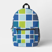 Blauw-groene vierkanten geruit bedrukte rugzak (Voorkant)