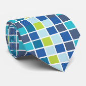 Blauw-groene vierkanten geruit stropdas (Opgerold)