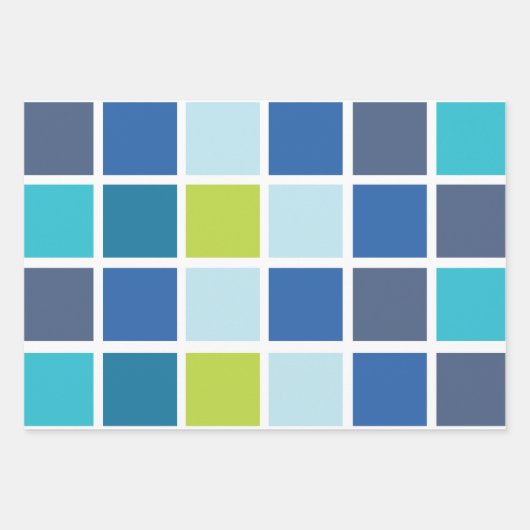 Blauw groene vierkanten geruit verjaardag inpakpapier vel (Voorkant 3)