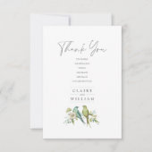 Blauw Groene Vogels Botanische Waterverf Bruiloft Bedankkaart (Voorkant)