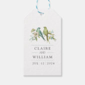 Blauw Groene Vogels Botanische Waterverf Bruiloft Cadeaulabel (Voorkant)