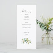 Blauw Groene Vogels Botanische Waterverf Bruiloft Menu (Staand voorkant)