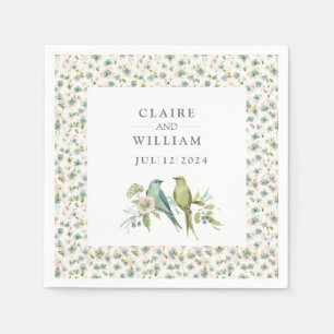 Blauw Groene Vogels Botanische Waterverf Bruiloft Servet