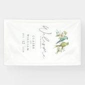 Blauw Groene Vogels Botanische Waterverf Bruiloft Spandoek (Horizontaal)