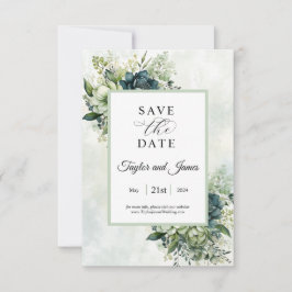 Blauw Groene waterverf bloemen Bewaar de datum Save The Date