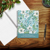  Blauw/Groene Waterverf Bloemen Gepersonaliseerd Notitieboek