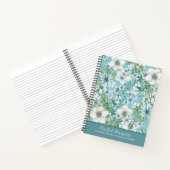 Blauw/Groene Waterverf Bloemen Gepersonaliseerd Notitieboek (Binnen)