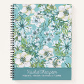 Blauw/Groene Waterverf Bloemen Gepersonaliseerd Notitieboek (Voorkant)
