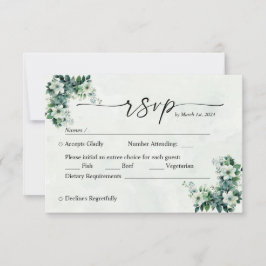 Blauw Groene waterverf bloemetjes aanpasbare RSVP Kaartje