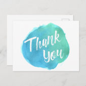 Blauw groene Waterverf Dank u Briefkaarten (Voorkant / Achterkant)