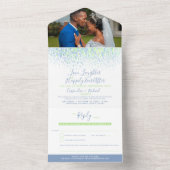 Blauw groene waterverf douchen verlate bruiloft all in one uitnodiging (Binnen)