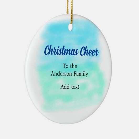 Blauw groene waterverf kerstvakantie toevoegen fam keramisch ornament (Rechts)