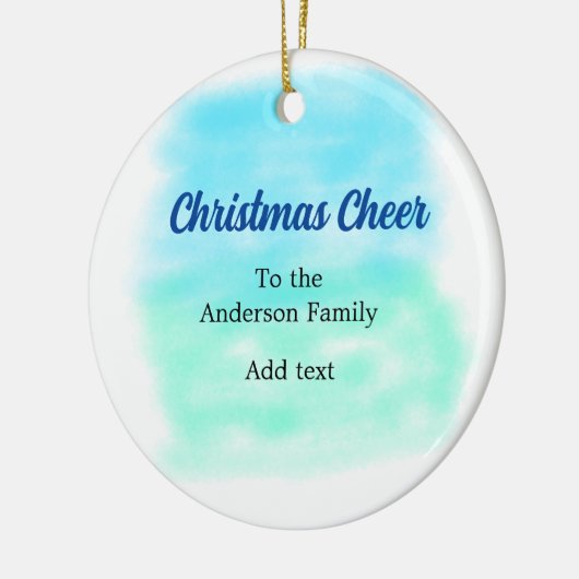 Blauw groene waterverf kerstvakantie toevoegen fam keramisch ornament (Links)