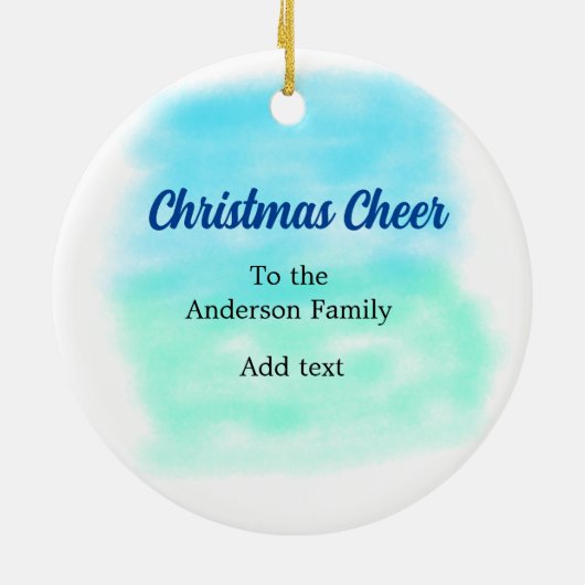 Blauw groene waterverf kerstvakantie toevoegen fam keramisch ornament (Achterkant)