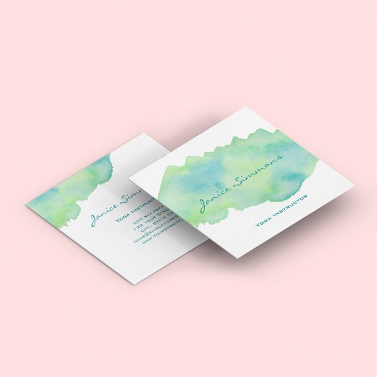 Blauw groene Waterverf Uiteinde vierkant Visitekaa Vierkante Visitekaartje