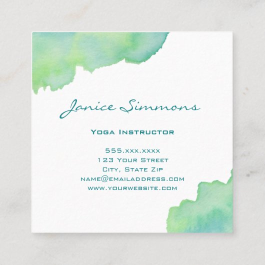 Blauw groene Waterverf Uiteinde vierkant Visitekaa Vierkante Visitekaartje (Achterkant)