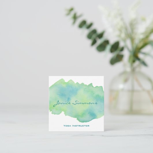 Blauw groene Waterverf Uiteinde vierkant Visitekaa Vierkante Visitekaartje (Staand voorkant)