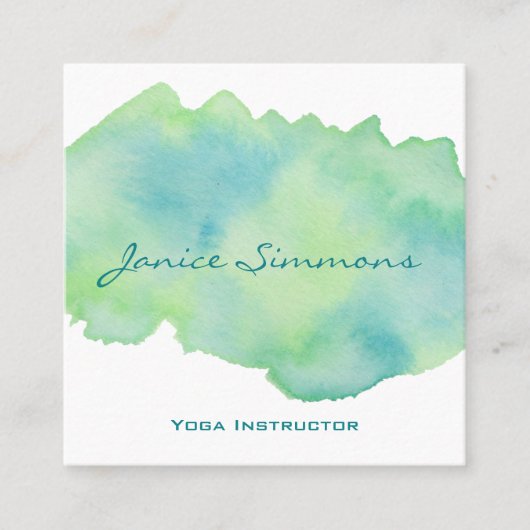 Blauw groene Waterverf Uiteinde vierkant Visitekaa Vierkante Visitekaartje (Voorkant)