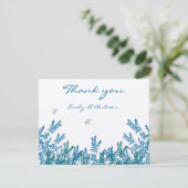 Blauw Groene Wilde Bloem Bij Bruiloft RSVP Bedankkaart (Staand voorkant)