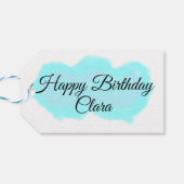 Blauw groene wolken pastel Happy Birthday Modern k Cadeaulabel (Achterkant Horizontaal)