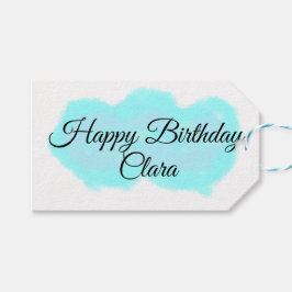 Blauw groene wolken pastel Happy Birthday Modern k Cadeaulabel