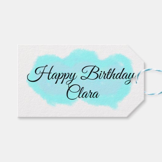 Blauw groene wolken pastel Happy Birthday Modern k Cadeaulabel (Voorkant (Horizontaal))