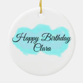 Blauw groene wolken pastel Happy Birthday Modern k Keramisch Ornament (Achterkant)