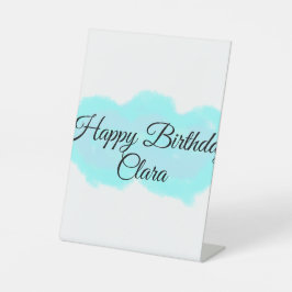 Blauw groene wolken pastel Happy Birthday Modern k Reclamebord Met Voetstuk