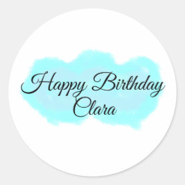 Blauw groene wolken pastel Happy Birthday Modern k Ronde Sticker